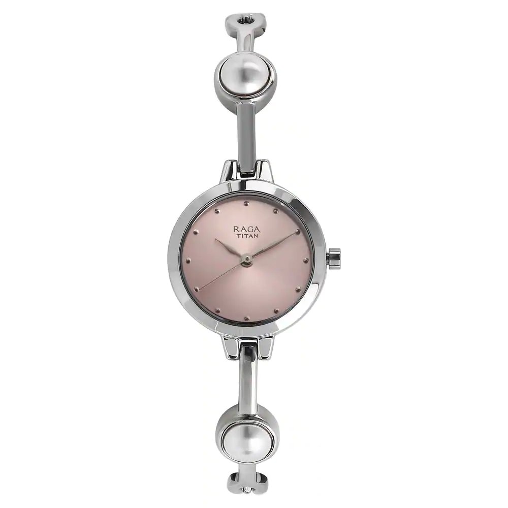 Raga Pink Dial Silver Metal Strap Watch